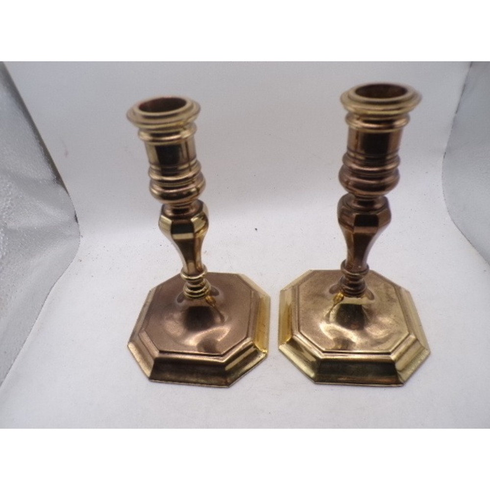 Baldwin Brass Candlestick Holders Set of 2 Weighted Octagonal Base Forged in USA